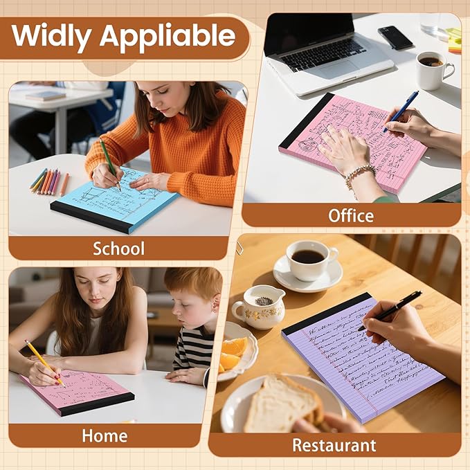 3 Pack Legal Pads 8.5 X11, College Ruled Notebook, 150 Sheets Colored Note Pad, Writing Pads 8.5x11, Tear Off Notepad, Lined Paper, Notebook Paper for Office Home School, 50 Sheet/Pad