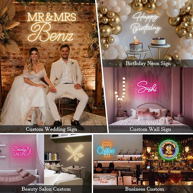 Custom Neon Sign for Wall Decor, Neon Sign Customizable Personalized LED Neon Name Sign Dimmable Neon Light Sign for Room Wedding Birthday Bar Decor