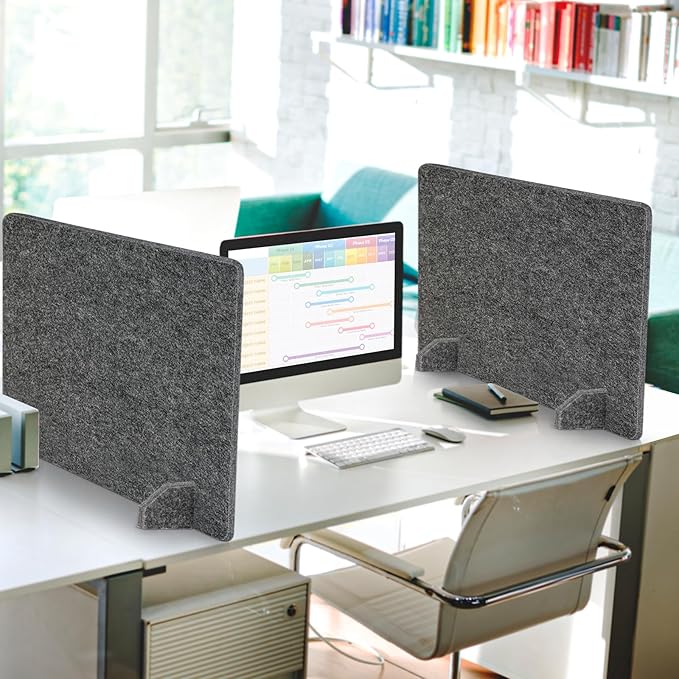 AMUSIGHT 2 Pack Acoustic Desk Dividers - 24" x 20" Freestanding Privacy Panels Set with Noise - Reducing Design Cubicle Sound Proof, Ideal for Office, Classroom, and Home (Dark Gray)