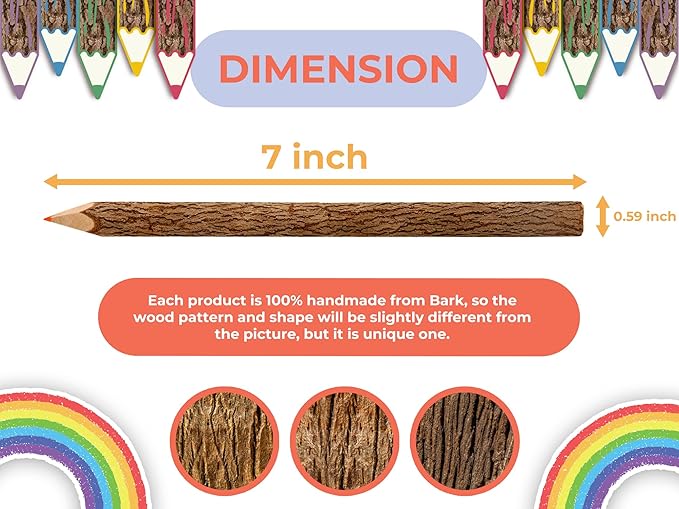 BSIRI Bark 7 Inch Colors Pencils Set Assorted-Stick Twig of Wood Pencils Outdoor Colored Wooden Pencil Tree for Child Camping Decorations Color Wood, Color Pencils for Adult Wedding Decorations