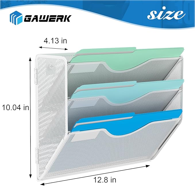 Gawerk 3 Tier Hanging Wall File Organizer, Mesh Mail Paper Orgnization Hanging File Folder Holder for Home Office, White