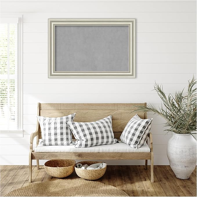 Amanti Art Silver Framed Magnetic Board 26x38 Large Vision Board for use with Magnets, 100% Metal Sheet to Display Items as Office Decor or for Home Organization in mudroom, Kitchen or Kids Room