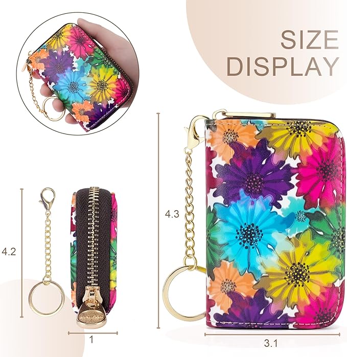 APHISON RFID Credit Card Holder Wallets for Women Leather Zipper Card Case for Ladies Keychain Wallet