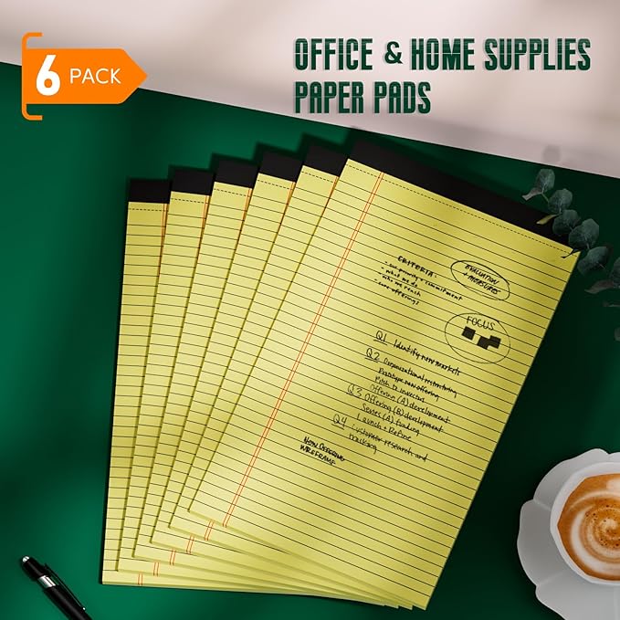 Roneky Yellow Legal Pads 8.5 x 14 Note Pads, 6 Pack 8.5 x 14 Notepads, Wide Ruled Lined Paper, Micro Perforated Writing Paper, 30 Sheets Per Notepad for Work/School/Office