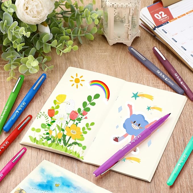 Fuyoooo 36 Pcs Felt Tip Pens 0.7mm Medium Point Colored Felt Tip Pens for Journaling Planner Writing Note-taking Art Office and School Supplies(Multicolor)