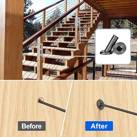 BLIKA 80 Pack 25 30 35 Degree 1/8" Black Cable Railing Angle Beveled Protector Sleeves, T316 Stainless Steel, Angle Protector Sleeves Deck Stair Cable Railing Hardware Kit for Wood Posts