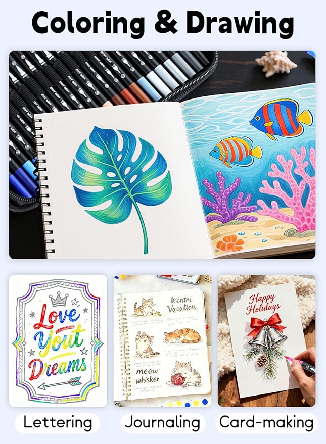 AEDAGA 100 Colors Numbered Dual Tip Brush Pens with Free App, Fine and Brush Tips Pens for Adults, Coloring Markers for Coloring Book Bullet Journaling Note Taking Planner Hand Lettering