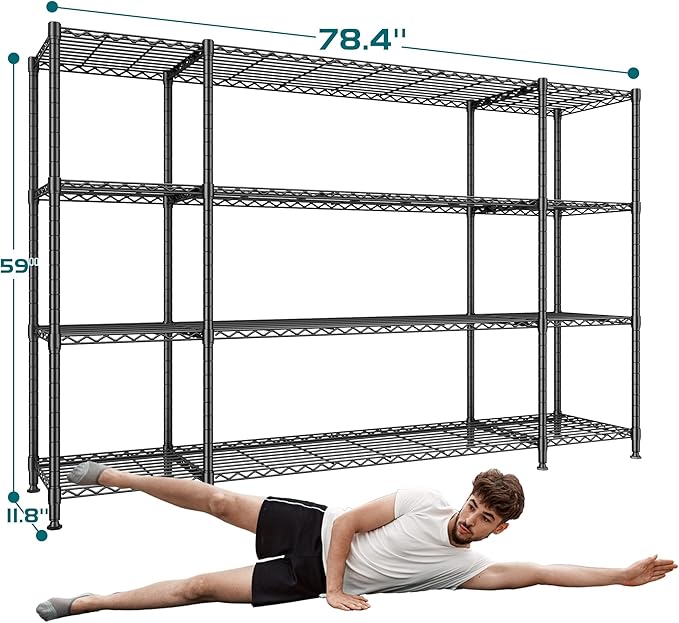 REIBII 78.4" W Storage Shelves 1500LBS, Metal Shelving Unit Wire Shelving for Garage Storage Rack, Adjustable Metal Shelf for Pantry Commercial Kitchen Garage Shelves, 78.4" W x 11.8''D x 59''H