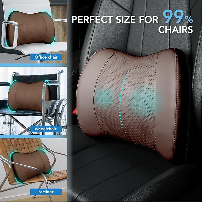 Lofty Aim Lumbar Support Pillow for Car, Memory Foam Lumbar Pillow for Lower Back Pain Relief - Back Cushion for Driving, Chair Support for Car-Office Chair, Wheelchair - Classic Brown