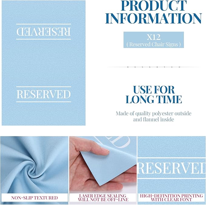 Buryeah 12 Pcs Reserved Seating Signs for Chairs Church Pew Reserved Chair Signs Placeholder with Printed Words for Weddings Parties Celebrations Receptions Church or Event (Dusty Blue)