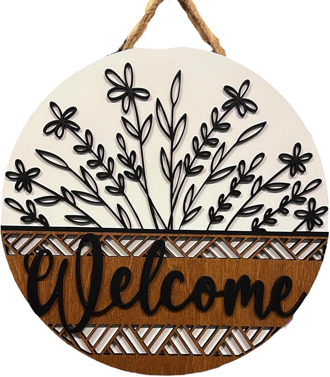Wood front door sign Wood sign Home decor Welcome sign Sign for front door House warming gift Wedding gift (Wildflower 2.0-DS033(NB) P002, 15" Width)