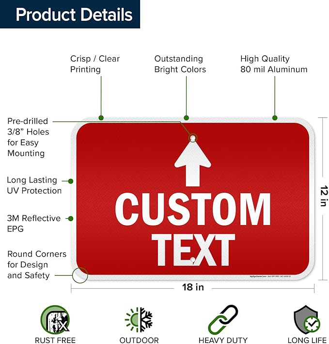 Custom Arrow,Custom Directional Sign, Up Arrow,12x18 Inches, 3M EGP Reflective, Rust Free .063 Aluminum, Fade Resistant, Made in USA by My Sign Center