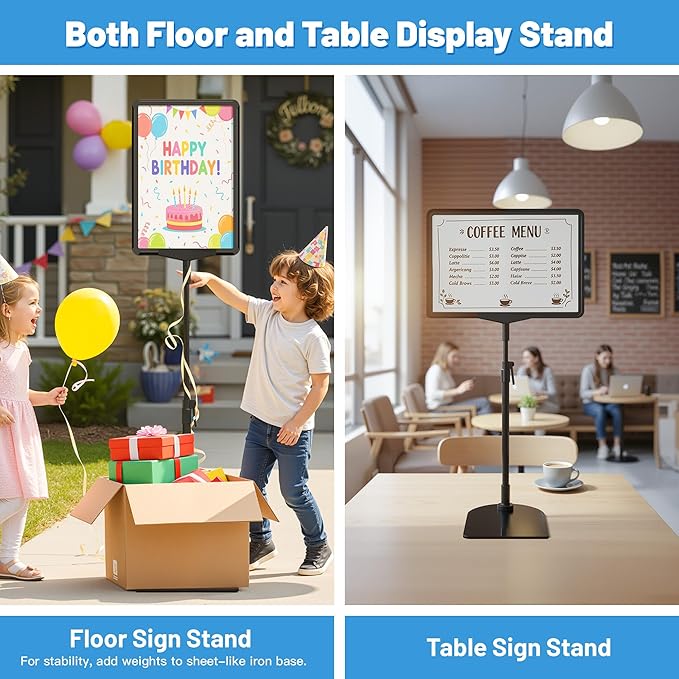 8Pack Sign Holder Stand for Display 8.5 x 11, Adjustable Poster Stand for Table Top & Floor, Floor Standing Sign Holder, Signage Stands for Business, Market, Retail, Store Display Stands