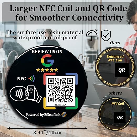 Epoxy Sticky Card with NFC Chip & QR Code - Compatible with Google Business Page for Customer Reviews, Boost Business Reviews, Essential for Small Businesses, No App, No Monthly Fee (Black-5 Cards)