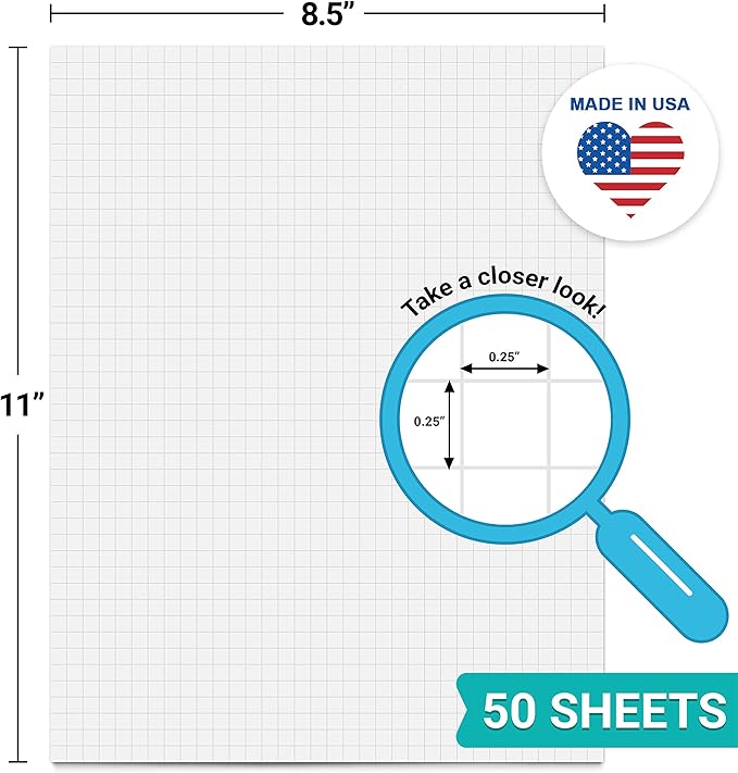 321Done Graph Paper Notepad - Letter Size (8.5x11) 50 Sheets - 0.25 Grid Planning Note Pad - Tear-Off Edge Glued Luxury Smooth Thick Premium Paper - Made in USA - Plain White