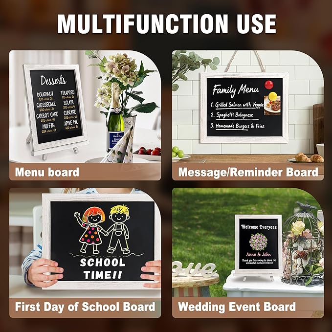 SELEAD 100% Real Wood Frame Magnetic Chalkboard with Stand - 10x12 Inch Small Tabletop/Hanging Chalk Board Words Sign Board, Message Menu Board for Cafe, Business, Wedding - Vintage White