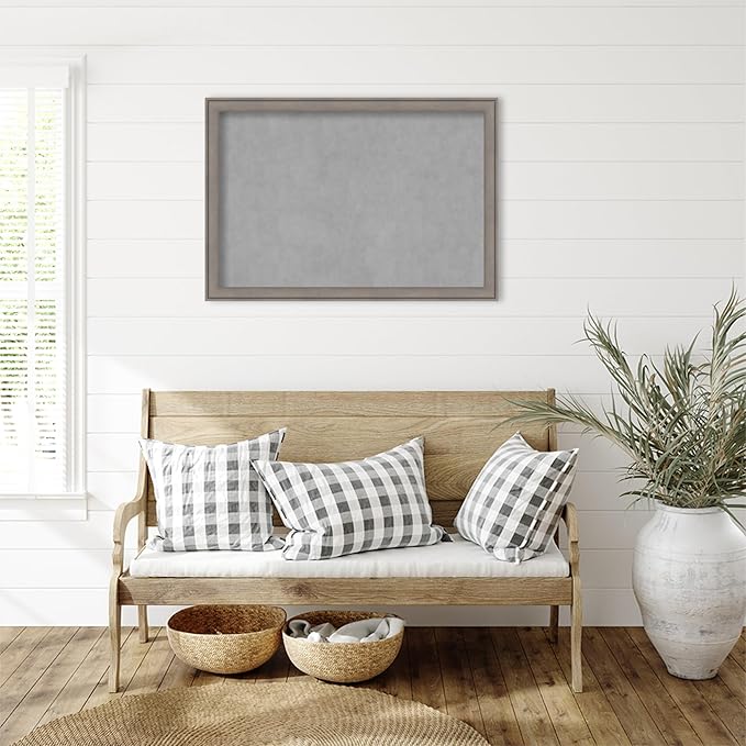 Amanti Art Grey Framed Magnetic Board 27x39 Large Vision Board for use with Magnets, 100% Metal Sheet to Display Items as Office Decor or for Home Organization in mudroom, Kitchen or Kids Room