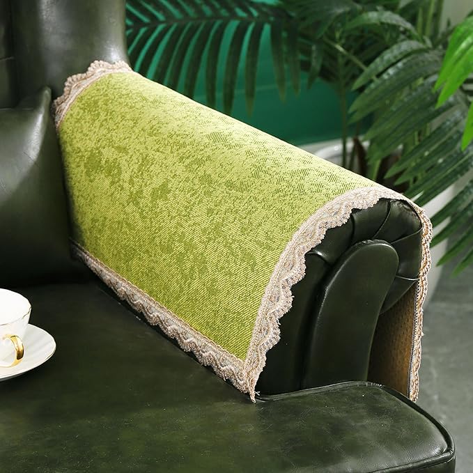 MINJIATEX Couch arm Covers,Non-Slip lace Sofa arm Covers Set of 2 Washable Sofa armrests Covers for Living Room Recliner Chair arm Cover Protectors for Leather Sofa armrest slipcover (GYDF-Green)