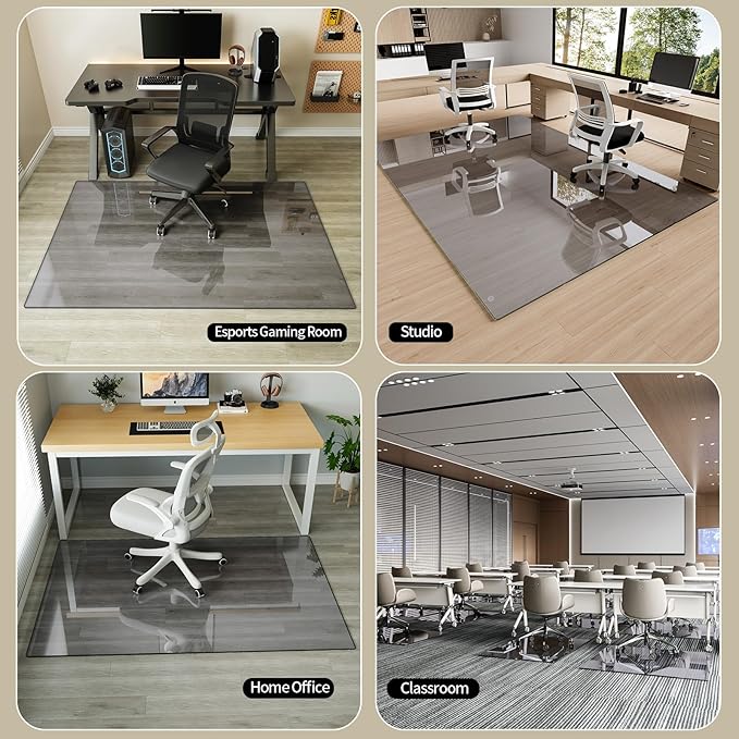 Koonmi Tempered Glass Chair Mat for Hardwood Floors & Carpets, 46" x 46“ Grey Heavy Duty Office Floor Protector, Scratch & Dust Concealing, Noise-Free for Home Office Desk