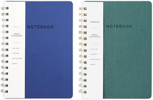 Spiral Notebook-5.75" x 8.125" College Ruled Journal with Inner Pockets and 160 Pages,PU Leather Cover Business Journal, Twin-Wire Binding Notebook Perfect for Office & Home School Supplies 2 pack NavyBlue/Green