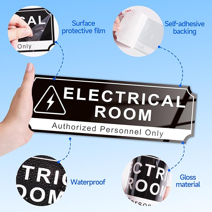 Electrical Room Door Sign for Business，Self-Adhesive Durable Modern Electrical Closet Room Sticker for Home, UV and Weather Resistant Authorized Personnel Only Signs for Business ，Workplace