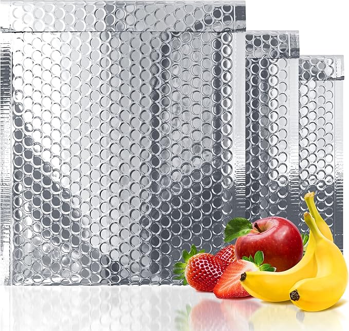 Amiff Silver Thermal Bubble Mailer, 11 x 15 Inches. 10 Pack Metallic Bubble Mailers. Self-Seal Insulated Mailers for Cold Shipping. Padded Envelopes Waterproof. Thermal Bag for Food, Cosmetics