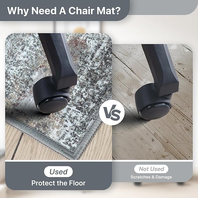 Office Chair Mat for Hardwood Tile Floor, Abstract 48"X 72" Desk Mats for Office Chair on Rolling Chairs Carpet, Desk Anti-Slip 1/5" Thick Rug for Computer Chair, Thin Low-Pile Floor Mat, Dark Gray