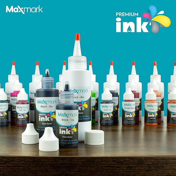MaxMark Premium Refill Ink with Control Tip Bottle for Self-Inking Stamps, Blue Color - 2 oz.