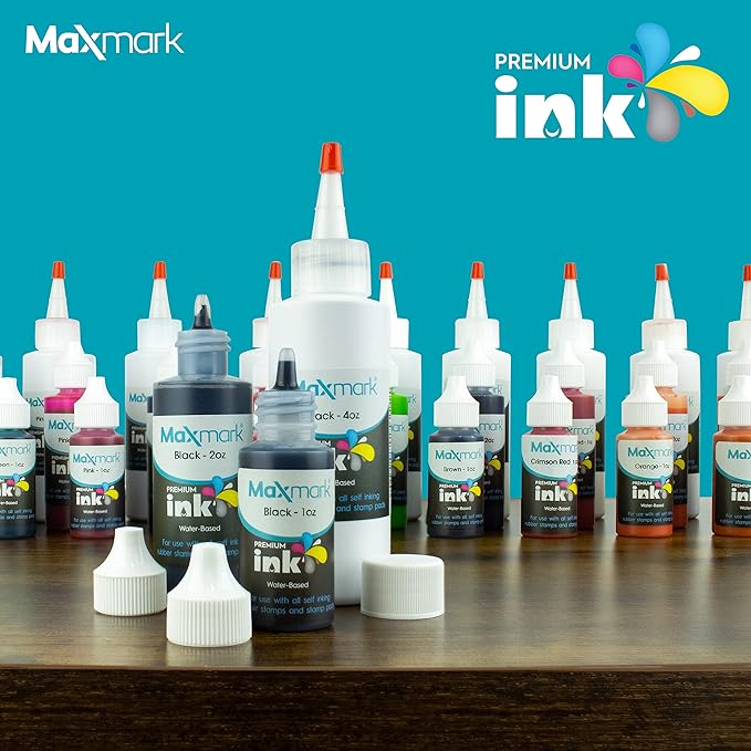 MaxMark Premium Refill Ink with Control Tip Bottle for Self-Inking Stamps, Orange Color - 2 oz.