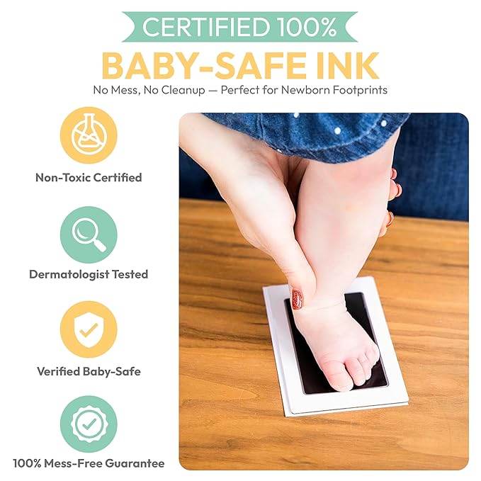 Large Clean Touch Ink Pad for Baby Handprints and Footprints – Inkless Infant Hand & Foot Stamp – Safe for Babies, Doesn’t Touch Skin – Perfect Family Memory or Gift, Black Print Kit by Tiny Gifts