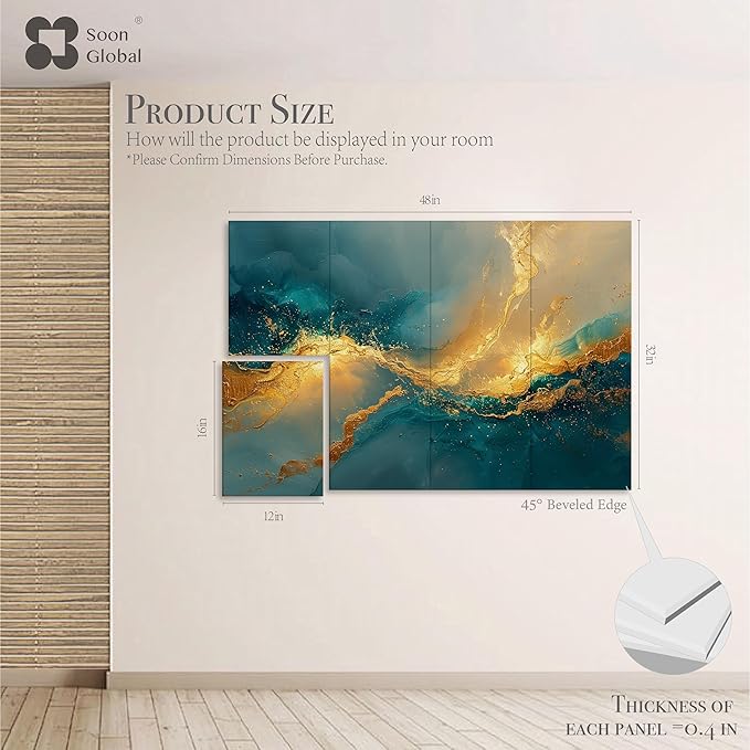 Soon Global Acoustical Wall Panels, 48 X 32 Inches Art Acoustic Panels, Decorative Acoustic Panels, Acoustic Wall Panels, Sound Absorbing Wall Art, Oceanic Gleam