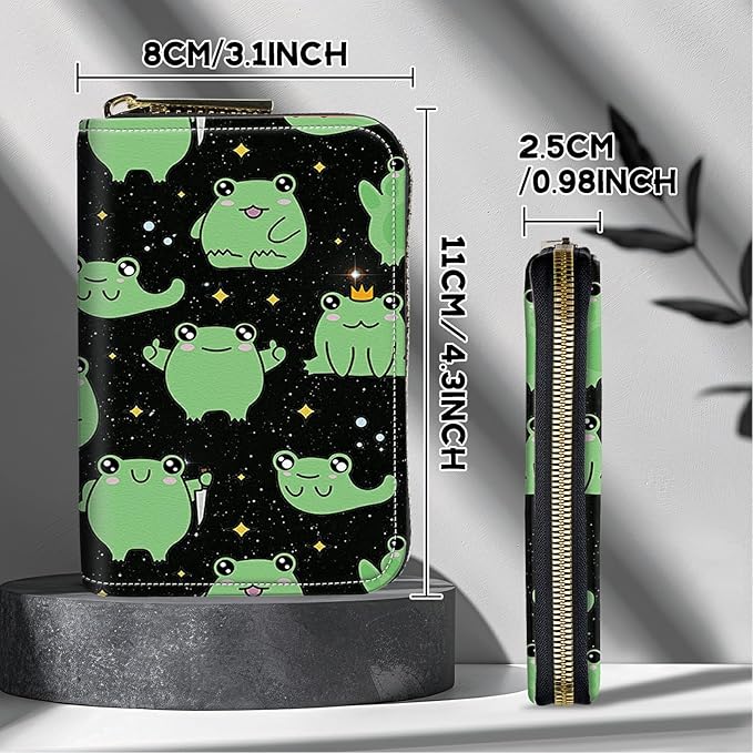 BWEGRHE Cute Credit Card Holder with Zipper, Princess Frog RFID-Blocking Card Case Small Wallet for Women Men, Multi-slot Card Organizer Case Travel Accordion Wallet