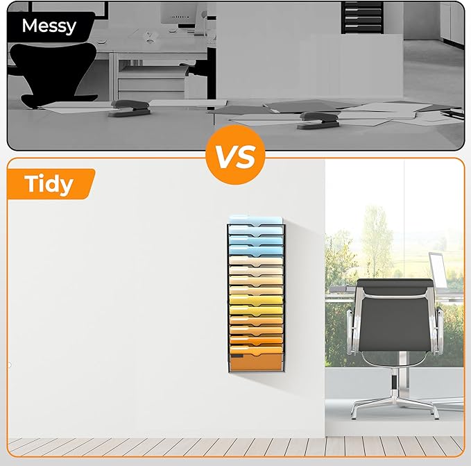 SUPEASY Wall File Organizer Mesh Office Mail Holder, Hanging Wall Organizer Magazine Rack for Office Black, 14 Tier