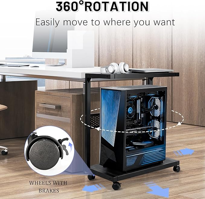 Bfttlity Large PC Stand Computer Tower Stand 2-Tier Metal CPU Holder with Locking Caster Wheels Suitable for Most PC (Black,XL)