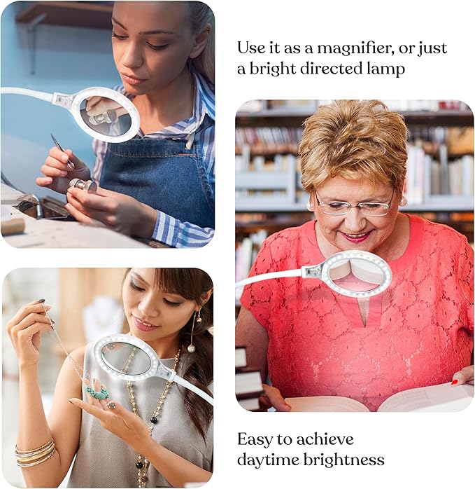 Brightech LightView Pro Flex 2 in 1 Magnifying Desk Lamp, 1.75x Light Magnifier, Adjustable Gooseneck Magnifying Glass with Light for Crafts, Reading, Close Work