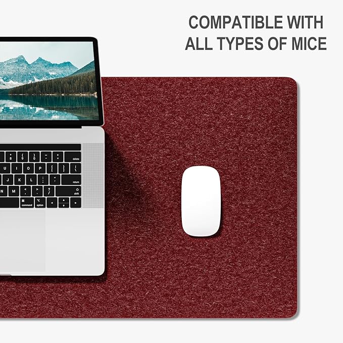 Auhoahsil Felt Desk Mat, Minimalist Large Mouse Pad XXL 35.5 x 15.7 in, Desk Matt for Desktop, Keyboard, Laptop, Computer, Office, Work from Home, Gaming, Red