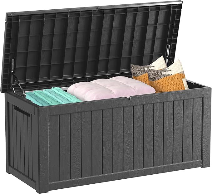 Decksplore Outdoor Storage Box Waterproof, 200 Gallon Lockable Resin Large Deck Box, Patio Storage Bin for Pool Accessories Cushion Furniture, Garden Tools, UV-Resistant Outside Delivery, Black