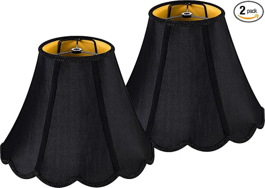 GOSO Black Scalloped Lamp Shades Set of 2 Medium Replac, Braids with Petal Edges,6×13×9.8 Inch Spider Lamp Shade for Table Lamp and Floor Lamps Easy Assembly, Modern Faux Silk Shades for Living Room