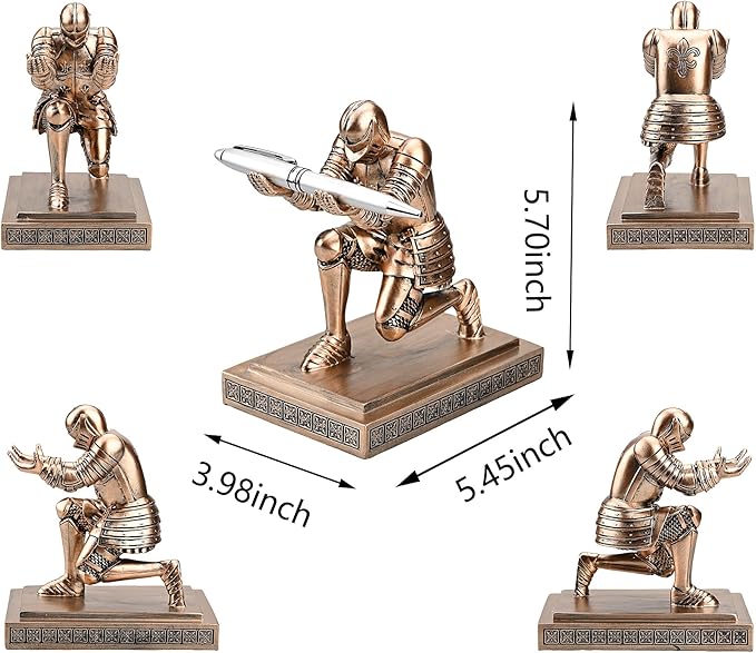 HDMbigmi Knight Pen Holder Pen Stand Desk Organizers and Accessories Resin Pencil Holder as Gift with a Fancy Pen for Office and Home Desk Organizer (Bronze)