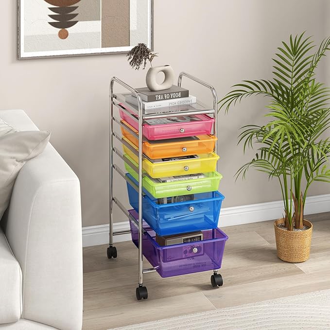 RELAX4LIFE 6-Drawer Rolling Storage Cart - Classroom Organization on Wheels w/Removable Plastic Drawers, Mobile Art Craft Cart for School Paper Home Office, Utility Cart with Drawers (Color)