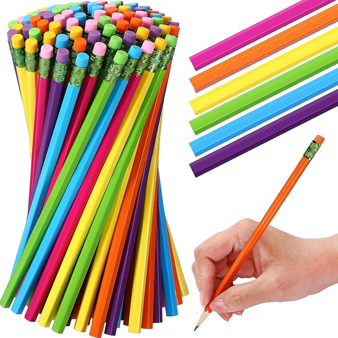 TecUnite 600 Pcs HB #2 Unsharpened Pencils bulk with Eraser Wooden Hexagonal No 2 neon Pencils for Adults Gifts Exams Office Sketching Party Favors(Rainbow)