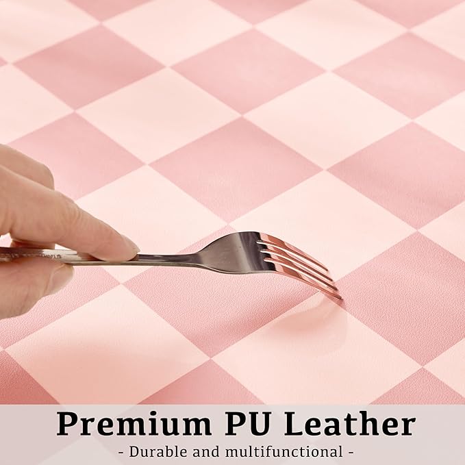 Ohocut Checkered Desk Mat, 31.5" x 15.7" Large Cute Coral Pink Aesthetic Retro Accessories, PU Leather Computer Laptop Desk Mat, Mouse Keyboard Pad, Desk Writing Makeup Mat for Vanity/Work/Home Decor