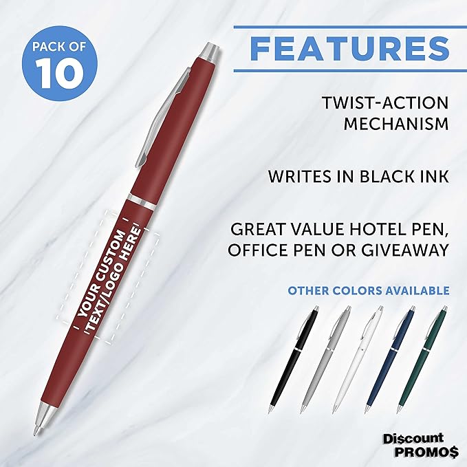DISCOUNT PROMOS Custom Langham Ballpoint Pens Set of 50, Personalized Bulk Pack - Black Ink, Great for Office, School, Business, Tradeshows - Burgundy