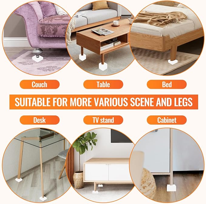 shouwuhho Furniture Risers, 12 Pack Bed Risers with Non-Slip Grip and Heavy Duty Support, 1 Inch 2 Inch 3 Inch 4 Inch Height Lift for Couch, Sofa, Table, Desk, Chair, Refrigerator - White, 1 Inch