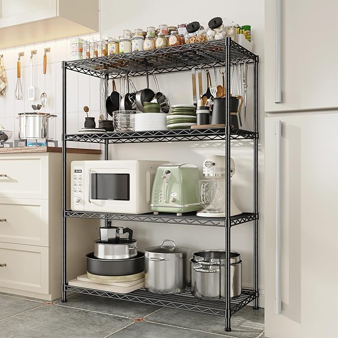 DurayLoly 4- Shelf Metal Shelving Unit Adjustable Storage Shelves Heavy Duty Garage Shelving Steel Wire Shelving for Laundry Bathroom Kitchen Pantry Closet Garage Black, 35.6Wx16Dx54H