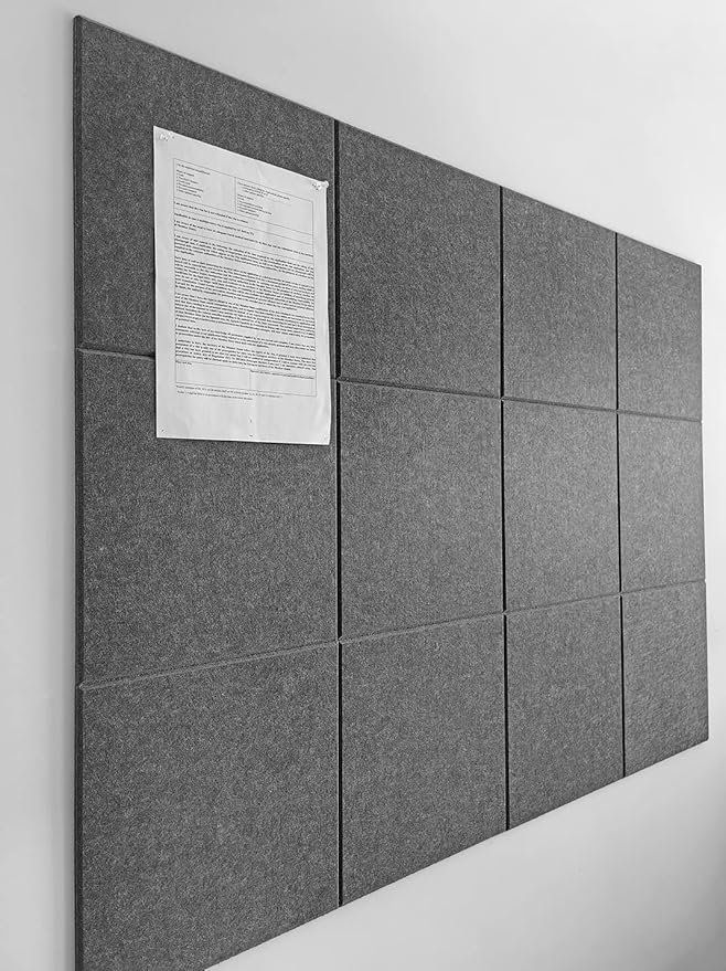 DECORITA Felt Wall Tiles | Large Cork Board Alternative | Aesthetic Felt Bulletin Board for Office, Home & Classroom | Large Cork Boards for Walls Pinboard (12-Pack) | Gray