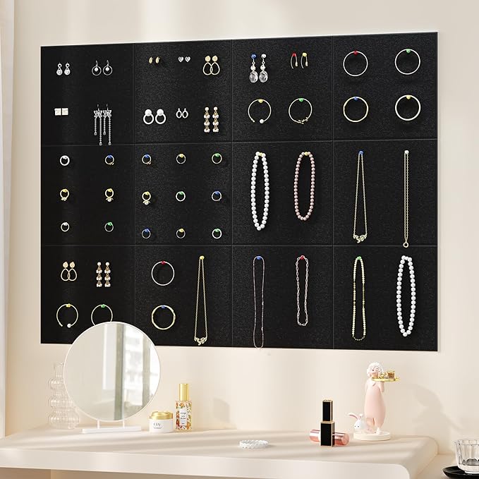 Neatsure Large Cork Board for Wall, 48" x 36" Bulletin Board with Pushpins, 12 Panels Felt Tiles Tack Push Pin Board for Office, Black