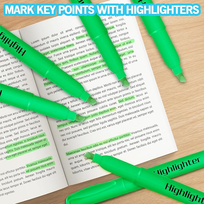 YEGEER Highlighters Bulk - Quick-Dry No Bleed Markers for Office Classroom School Supplies Adults Kids Teachers Students (Green, 30)