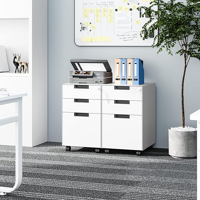 Fesbos 3 Drawer Vertical File Cabinets, Mobile Filling Cabinet with Lock for Legal/Letter Size, Pre-Built Office Storage File Cabinet with Wheels Under Desk - Fully Assembled