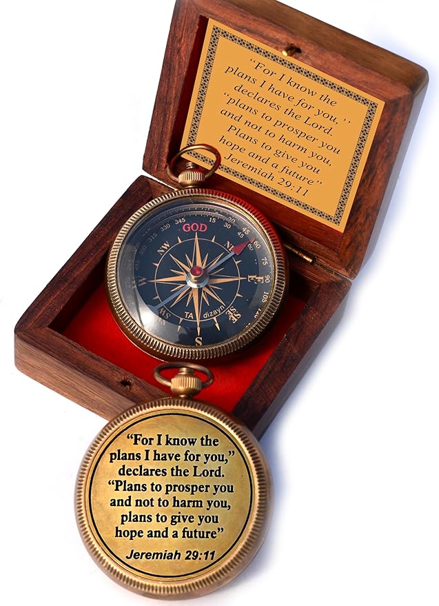 For I Know The Plans I Have For You, Jeremiah 29:11, Solid Brass Directional Engraved Compass, Baptism Gifts for Boys Girls, First Communion, Christian Gifts for Men, First Confirmation Gifts for Boys